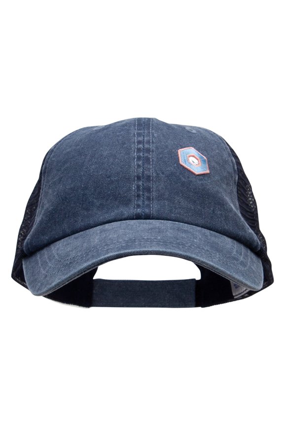 Hexagon with Mirror Center Patched Pigment Dyed Wash Caps - Navy Navy OSFM