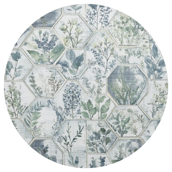 Hexagonal Botanical Tiles 15.4in Diameter PVC Plate Mat, Heat-Resistant and Cuttable, Kitchen Decor