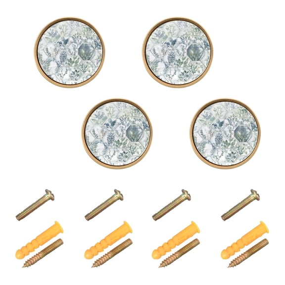 Hexagonal Botanical Tiles Cabinet Furniture Knobs Drawer Metal Pulls 1.26in Acrylic Zinc Alloy Dual Screw Set