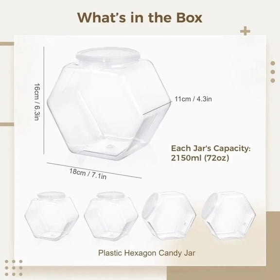 Hexagonal Candy Cookie Jar Plastic with Lid Packaging Jars Sealed High-capacity Food Storage Container Countertop Organizer