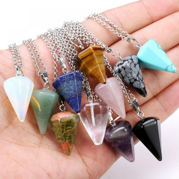 Hexagonal Chakra Crystal Bullet Shape Gemstone Pendant Necklaces Pointed Quartz Stone Chain Necklaces Artificial Stone
