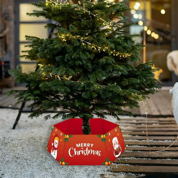 Hexagonal Christmas Tree Skirt 31 Inch - Red Plaid Print with Santa Snowman, Polyester Tree Collar for Decor, Gift Wrap Storage, Festive Holiday Decor for Home & Office
