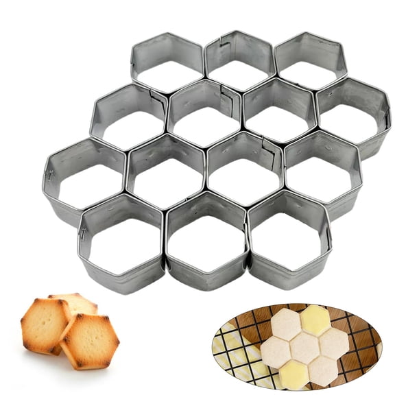 Hexagonal Cookie Cutter Set, Stainless Steel Mini & Large Honeycomb Shapes Mold for Baking, Crackers & DIY Treats