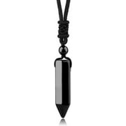 Hexagonal Crystal Points Pendant Necklace Black Obsidian Healing Stone Necklace Adjustable Rope Reiki Gemstone Necklace Handmade Jewelry for Men Women