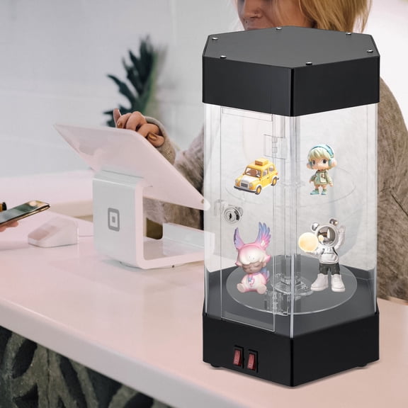 Hexagonal Display Case Electric Rotating Clear Display Case W/ 2 LED Lighting