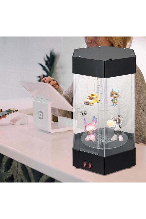 Hexagonal Display Case Electric Rotating Clear Display Case W/ 2 LED Lighting