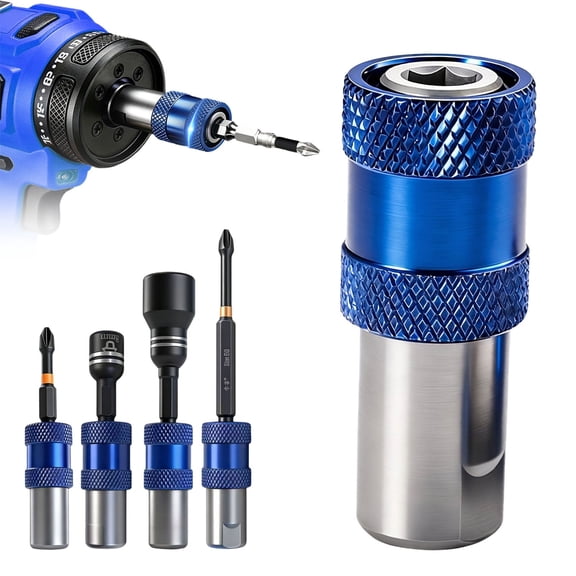 Hexagonal Drill Chuck Adapter - 1/4 Inch Magnetic Screw Holder - Quick Release Bit Collar for Power Tools, Electric Screwdrivers & Hex Bits (Blue)