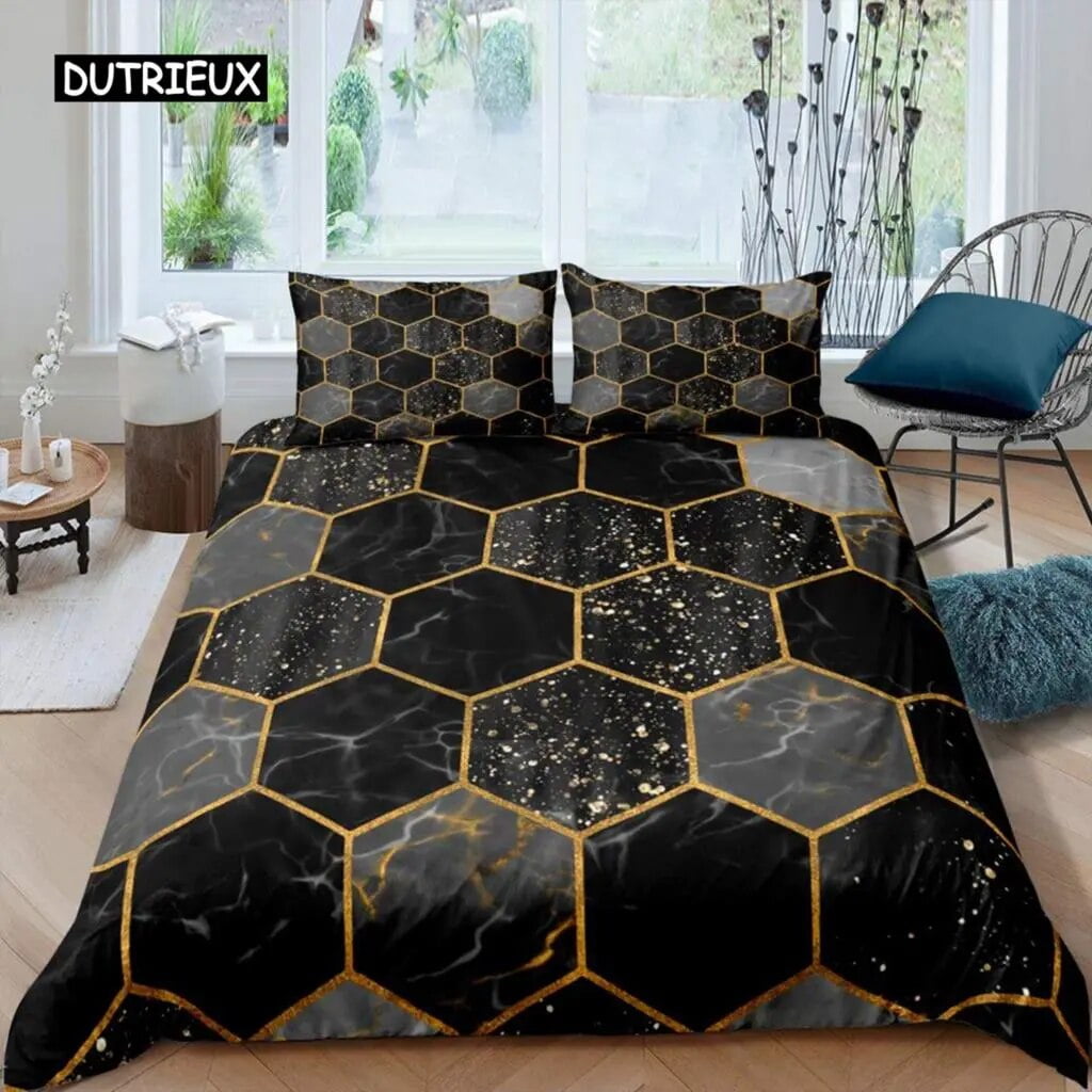 Hexagonal Duvet Cover Set Marble Comforter Cover Set Beehive