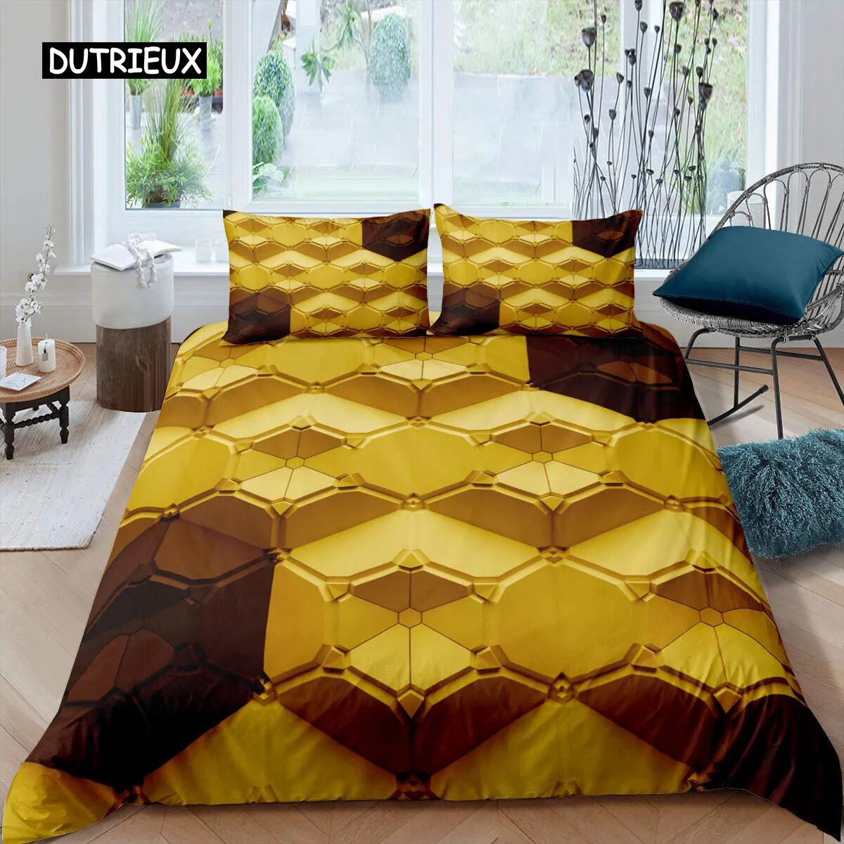 Hexagonal Duvet Cover Set Marble Comforter Cover Set Beehive