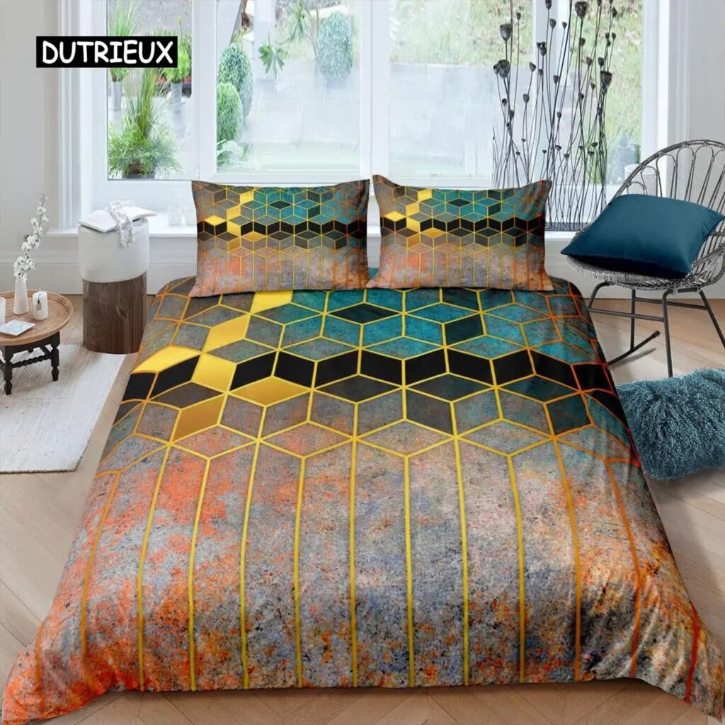 Hexagonal Duvet Cover Set Marble Comforter Cover Set Beehive