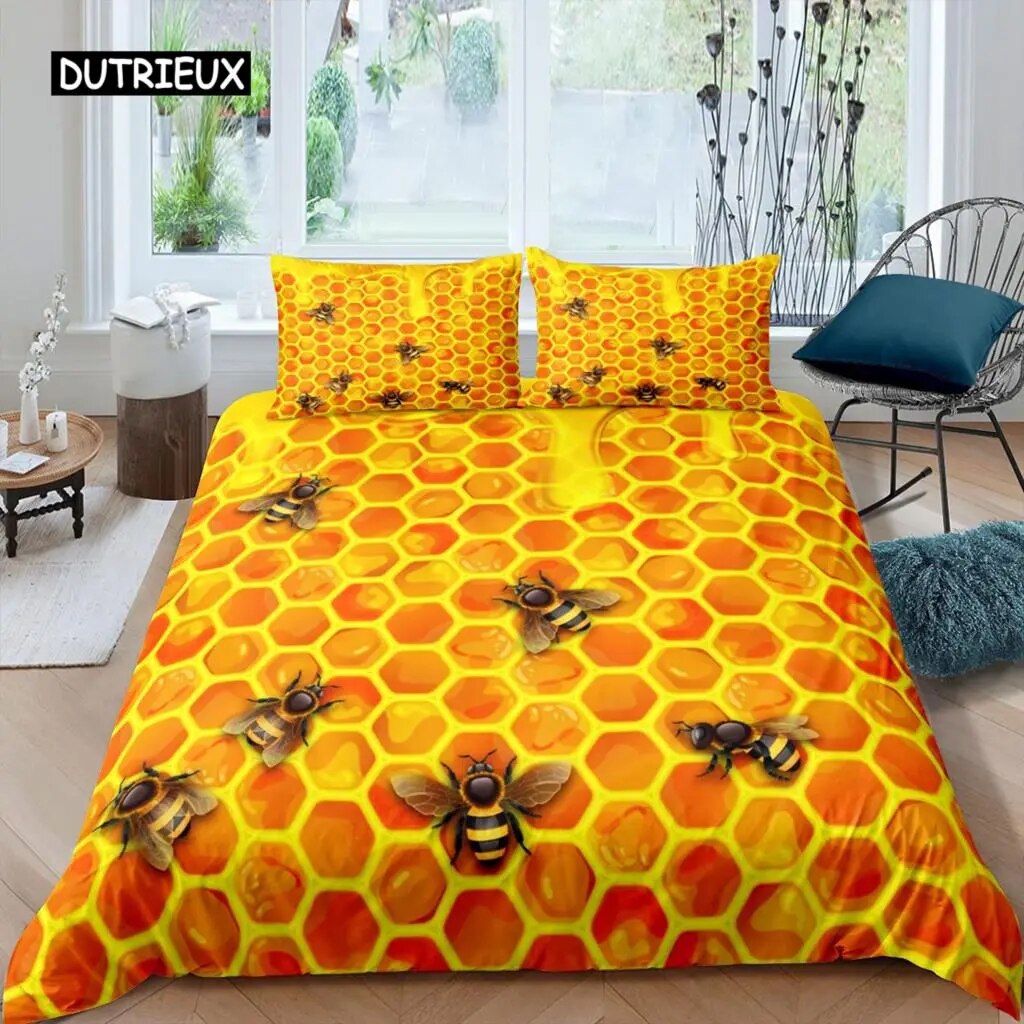 Hexagonal Duvet Cover Set Marble Comforter Cover Set Beehive