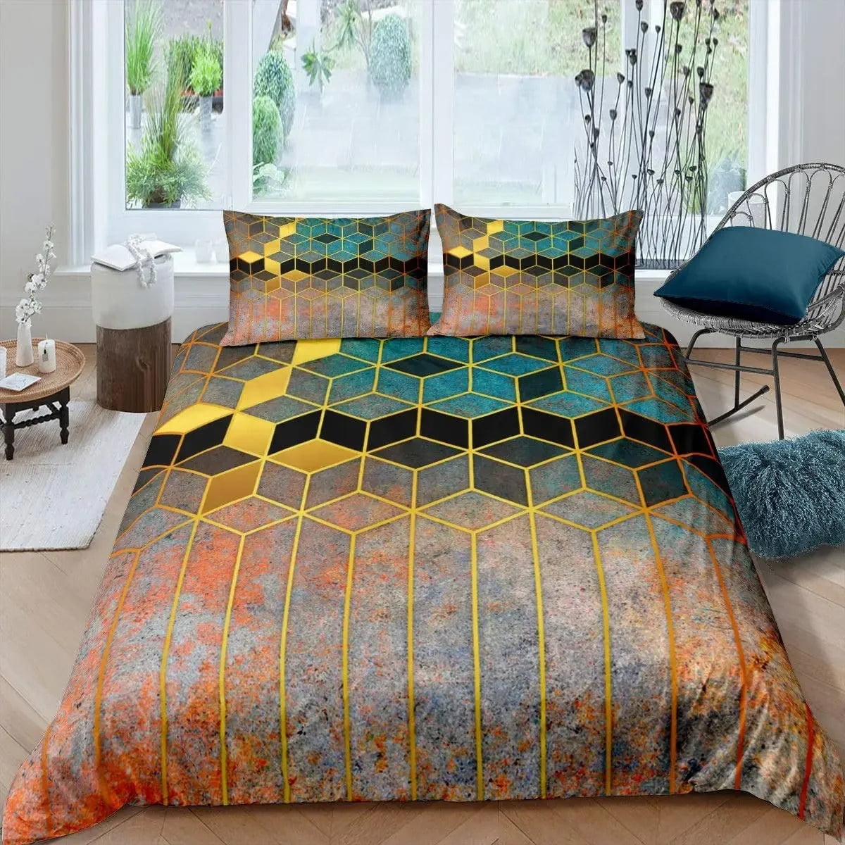 Hexagonal Duvet Cover Set Marble Comforter Cover Set Beehive