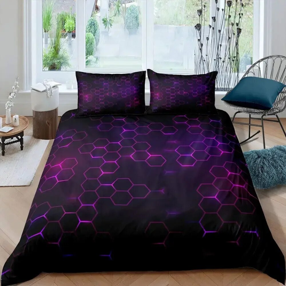 Hexagonal Duvet Cover Set Marble Comforter Cover Set Beehive