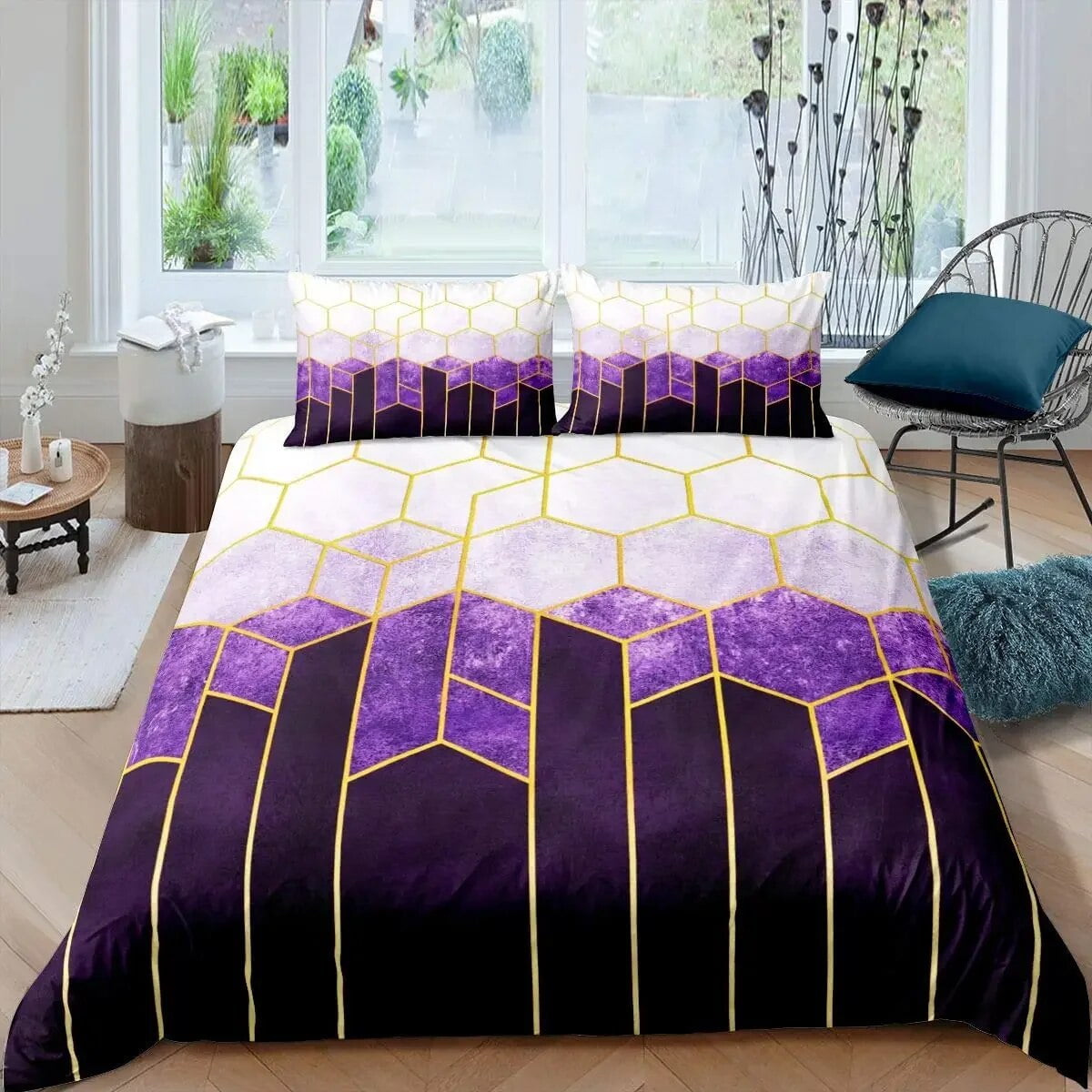 Hexagonal Duvet Cover Set Marble Comforter Cover Set Beehive