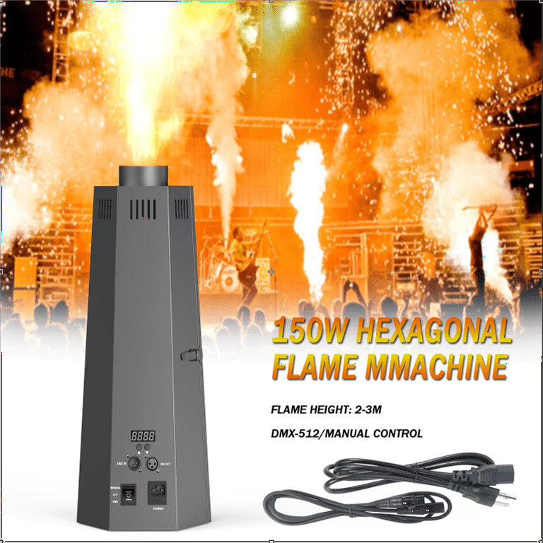 StageGlow Hexagonal Flame Machine, 150W Flame Thrower, DMX512 Fire