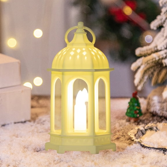 Hexagonal Flameless Candle Lantern 5.3 Inch Battery Operated LED Night Light Safe Christmas Decor for Tabletop Mantle Desk Party Home Decor White