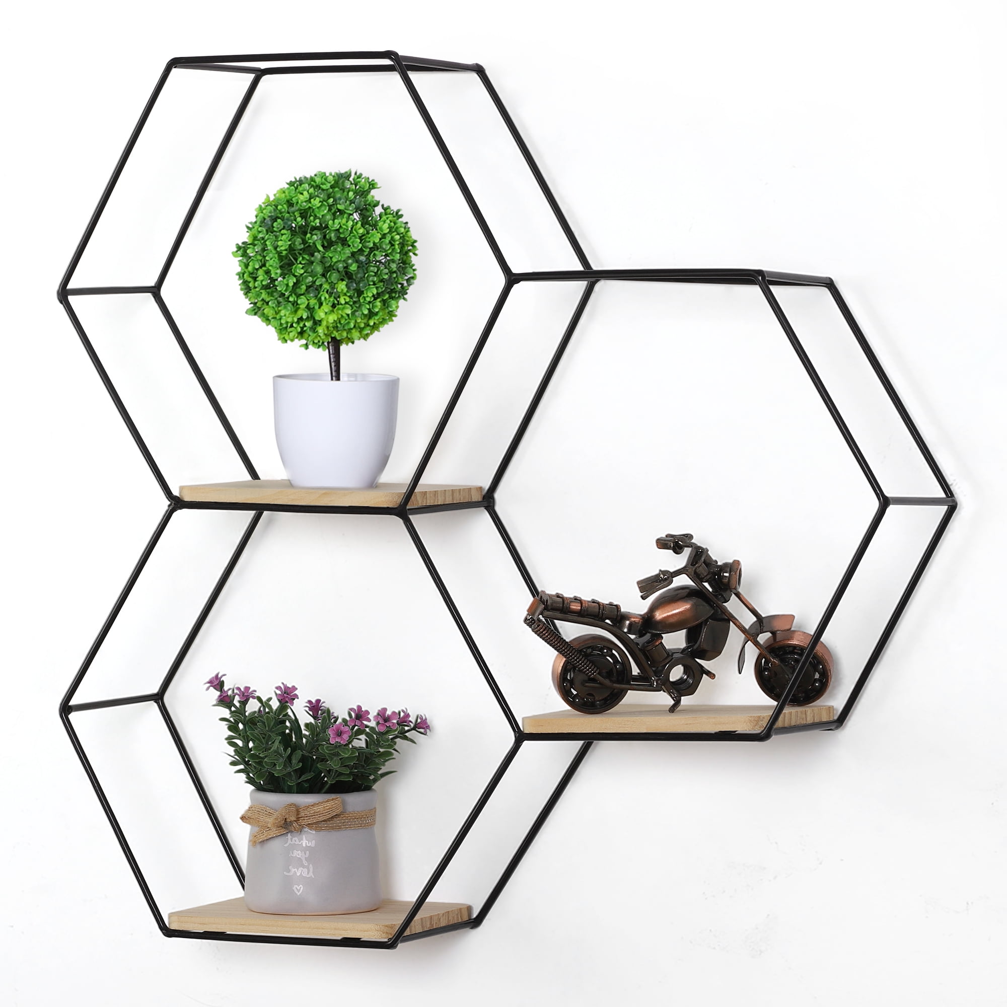 Hexagonal Floating Shelves Wall Decor