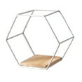 thumbnail image 1 of Hexagonal Floating Wall Shelves Set - Modern Iron Wall-Mounted Storage with Wood Accents for Bedroom/Office Decor (6.5x5.7x3.74 inch White)​, 1 of 6