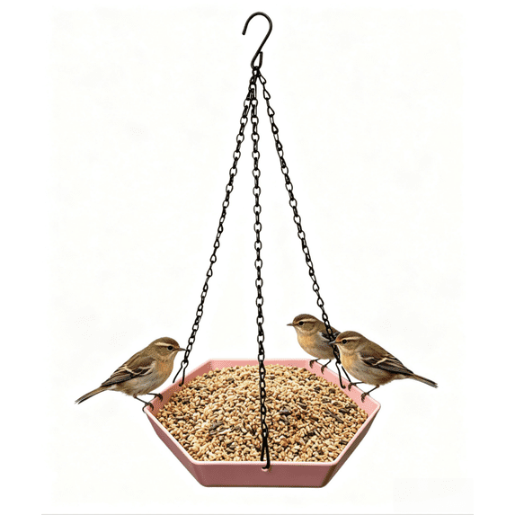 Hexagonal Hanging Hummingbird Feeder, Multiple Colors Available, 2 in 1 Outdoor Bird Water & Seed Feeding Tray for Garden Patio Backyard