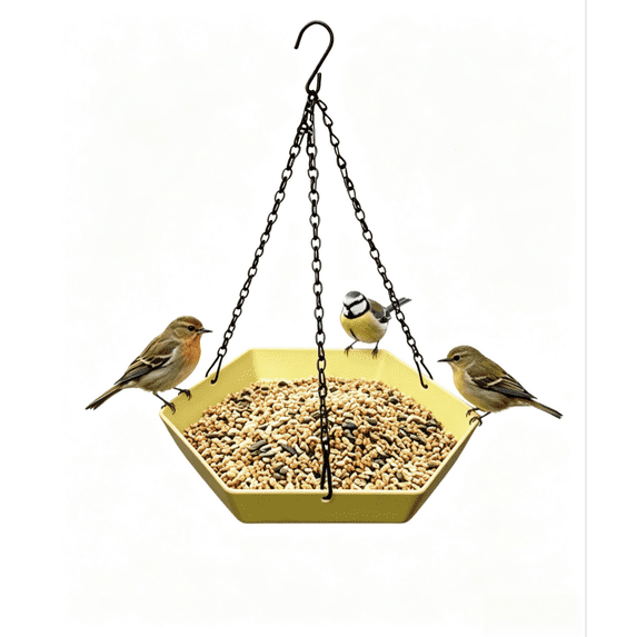 Hexagonal Hanging Hummingbird Feeder, Multiple Colors Available, 2 in 1 Outdoor Bird Water & Seed Feeding Tray for Garden Patio Backyard