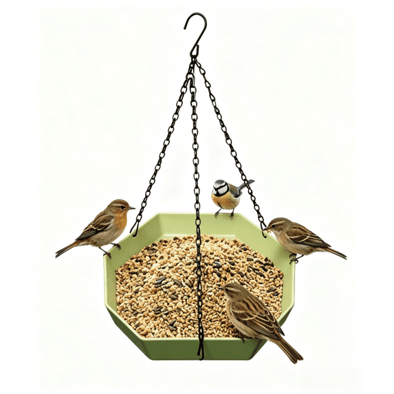 Hexagonal Hanging Hummingbird Feeder, Multiple Colors Available, 2 in 1 Outdoor Bird Water & Seed Feeding Tray for Garden Patio Backyard