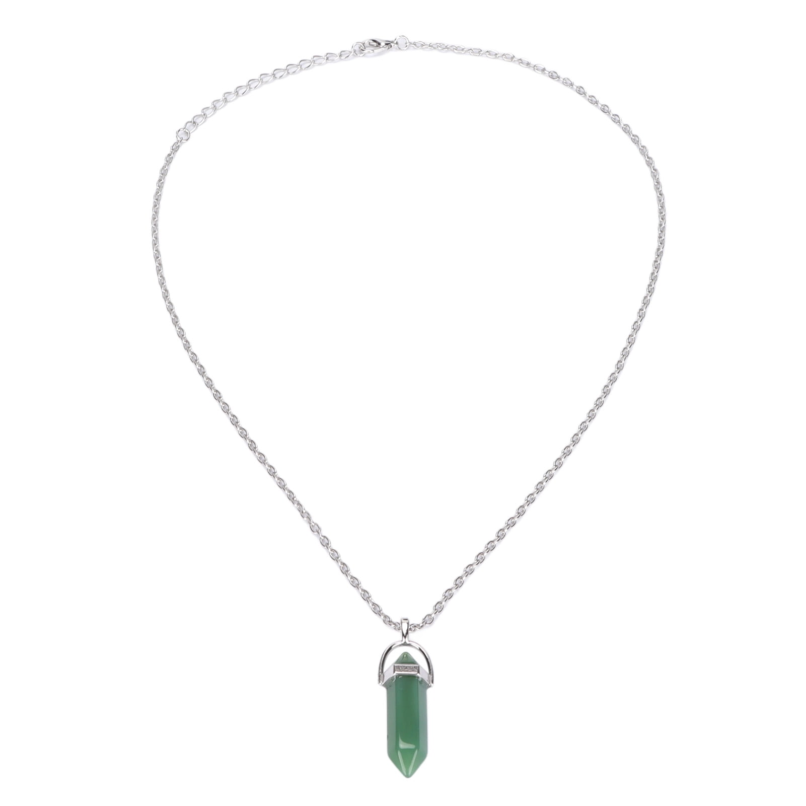 LIYJTK Hexagonal Healing Crystal Necklace with Stainless Steel Chain for Women Men Energy Healing Crystal Pendant Gemstones Jewelry Pendulum Crystal Divination (Green Aventurine)