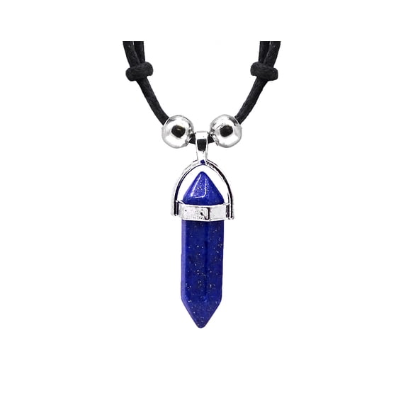 Hexagonal Healing Gemstone Crystal Point Pendant Silver Metal Adjustable Necklace - Womens Fashion Handmade Chakra Jewelry Boho Accessories