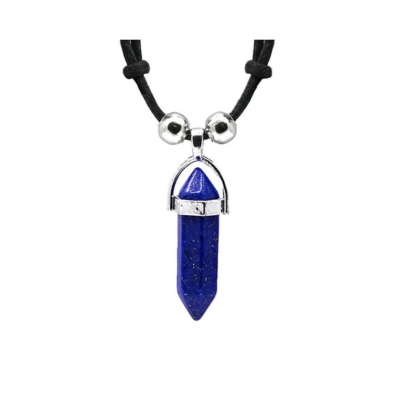 Hexagonal Healing Gemstone Crystal Point Pendant Silver Metal Adjustable Necklace - Womens Fashion Handmade Chakra Jewelry Boho Accessories