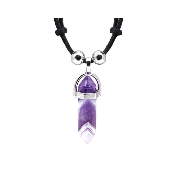 Hexagonal Healing Gemstone Crystal Point Pendant Silver Metal Adjustable Necklace - Womens Fashion Handmade Chakra Jewelry Boho Accessories
