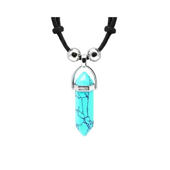 Hexagonal Healing Gemstone Crystal Point Pendant Silver Metal Adjustable Necklace - Womens Fashion Handmade Chakra Jewelry Boho Accessories