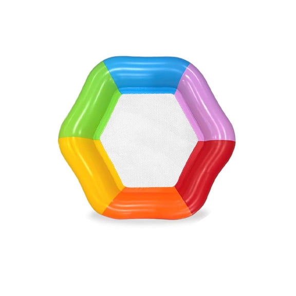 Hexagonal Inflatable Pool Float for Adults, Mesh Center Water Lounger with Wide PVC Air Chamber for Pool, Lake and Beach Leisure, Multicolor