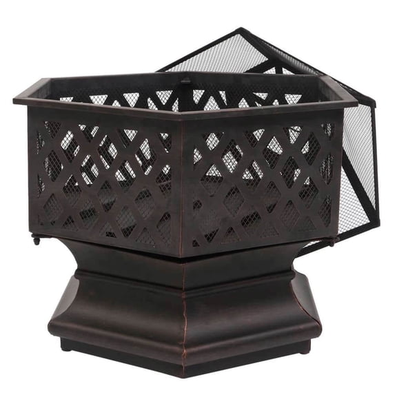 Hexagonal Iron Firepit for Backyard Poolside Decor: Wood-burning, Hexagonal Shape, Outdoor Entertainment