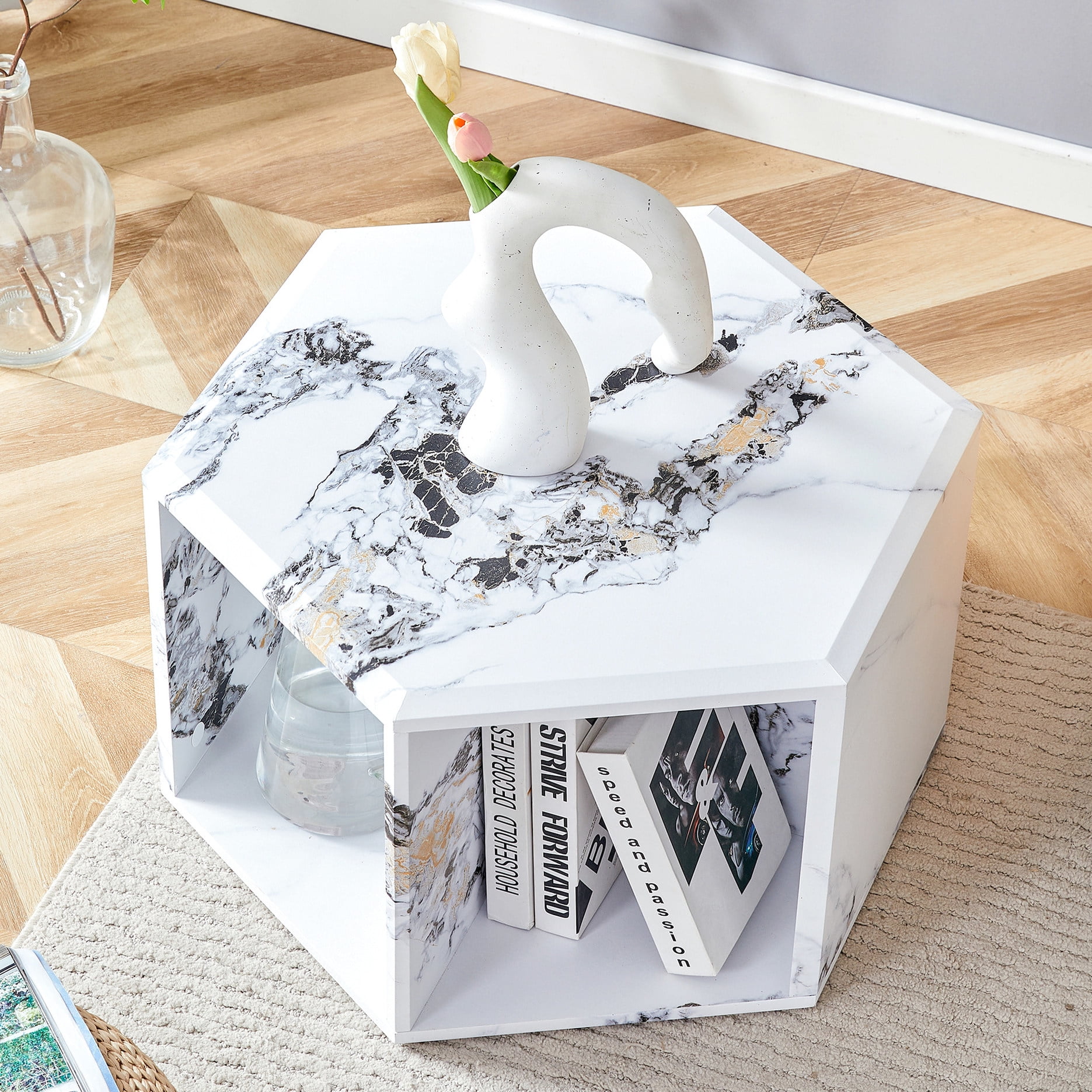 Hexagonal MDF Coffee Table | Multi - hole Storage for Flexible Home ...