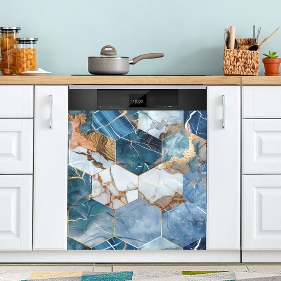 Hexagonal Marble Dishwasher Magnet Cover Magnetic Fridge Door Cover Home Kitchen Decor 23"x 26"