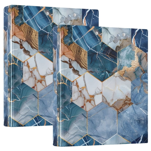 Hexagonal Marble Hardcover 3 Ring Binder 1.5” Round Rings Binder Organizer Letter Size Paper Pockets School Office Supplies