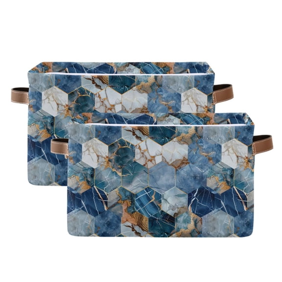 Hexagonal Marble Storage Bins with Handle Fabric Organizer Basket Foldable Box 2 Pack 14.2x10.2x8.3