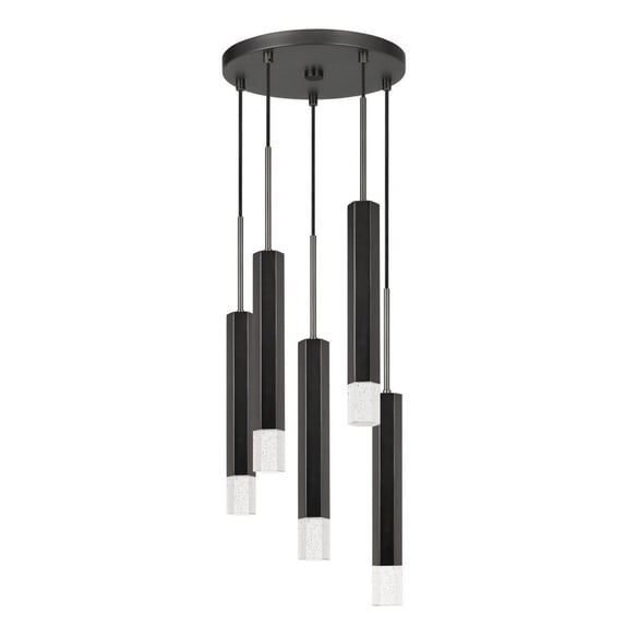 Hexagonal Metal Frame 5 LED Light Pendant with Glass Diffuser, Black - Saltoro Sherpi