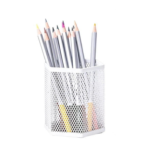 Hexagonal Metal Mesh Pen Holder Desk Organizer for Office, Classroom,Dormitory, Home Supplies, White