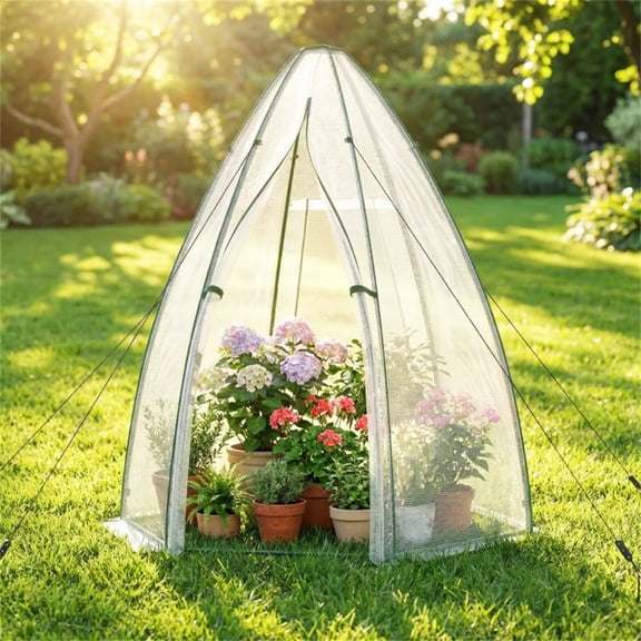 Hexagonal Mini Greenhouse 72In PE Cover White Zipper Door Roll Up Window Powder Coated Metal Frame 8Lbs Portable Garden Greenhouses Decks Yards Balconies Wind Ropes Stakes Tool Free Easy Assembly