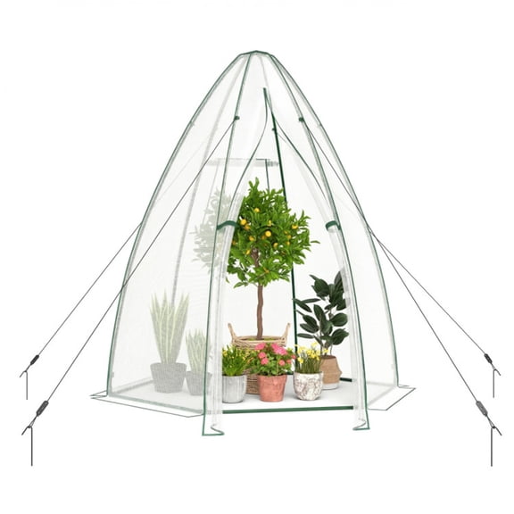 Hexagonal Mini Greenhouse White PE Plant House with Zipper Door & Roll-Up Mesh Window Powder-Coated Metal Frame Outdoor Plant Shelter 63" x 63" x 72"