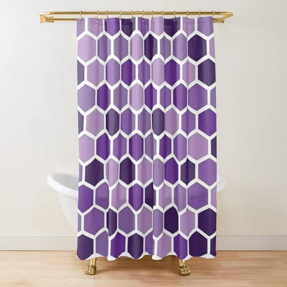 Hexagonal Pattern Shower Curtain Honeycomb Beehive Simplistic Geometric Monochrome Waterproof Fabric Bathroom Decor with