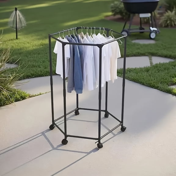 Hexagonal Rotating Clothes Rack, Freestanding Vertical Clothing Hanger, Space-Saving Storage Organizer for Laundry Room & Home, Durable Structure for Small Apartments