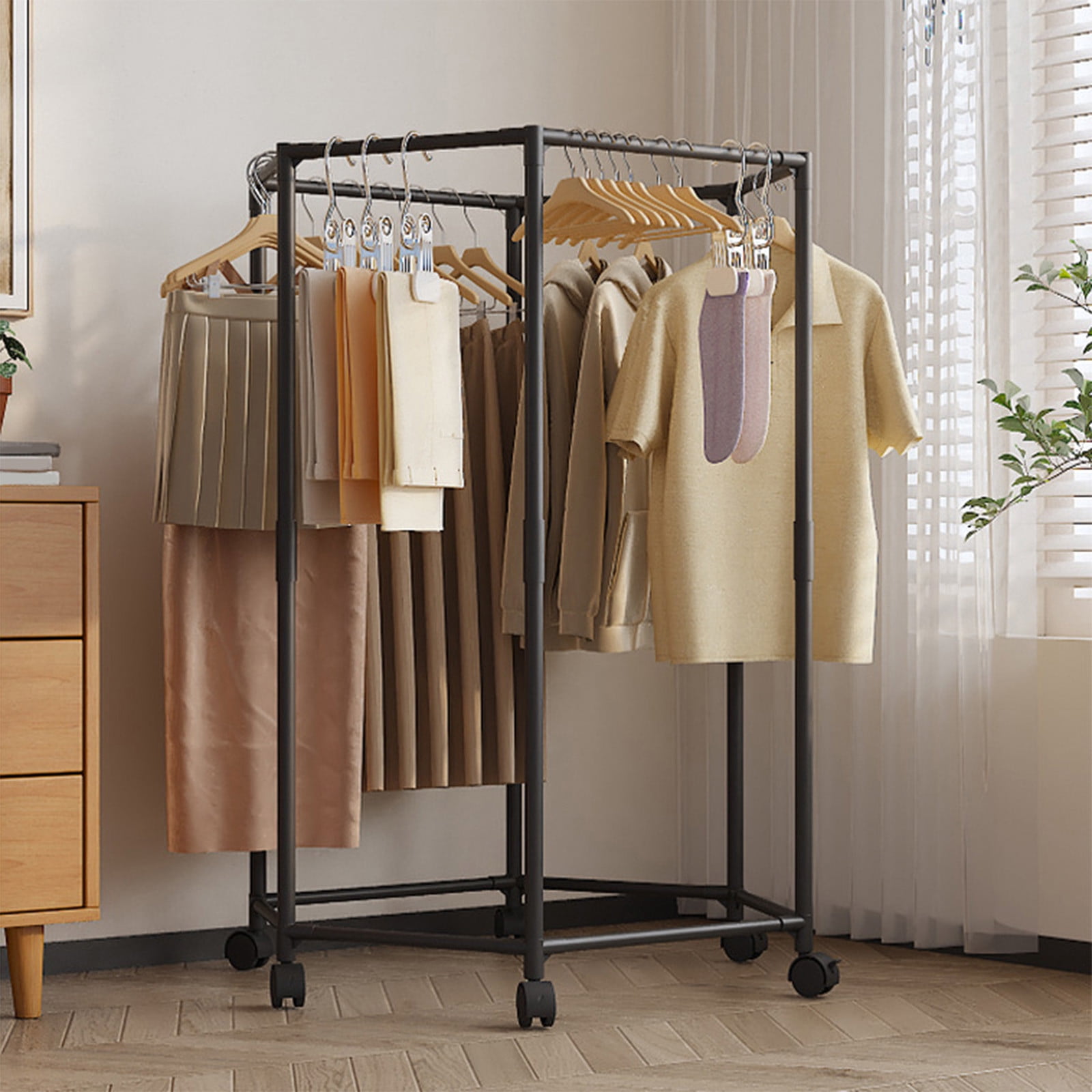 Mobile Clothes Racks Hexagonal Rotating Floor Standing Clothes Hanger, Mobile Clothes Rack ...