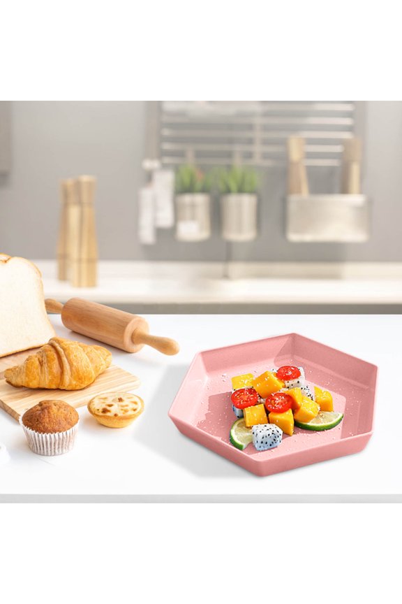 Hexagonal Serving Tray, Large Capacity Food Tray, Durable Easy Clean Coffee Table Snack Platter for Fruit Candy, Pink
