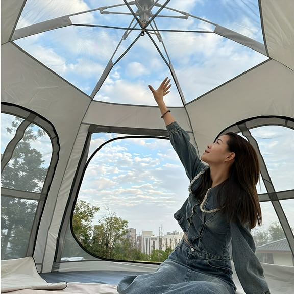 Hexagonal Spherical Camping Tent - Quick Open, Fiberglass Poles 210D Oxford, 4-Season Waterproof
