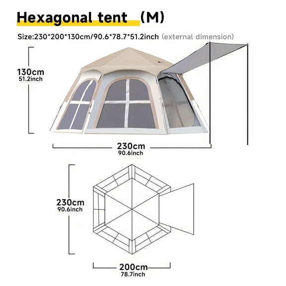 Hexagonal Spherical Quick Open Tent, Fiberglass Poles & 210D Oxford Cloth, 4-Season Waterproof for Hiking, Touring, Camping