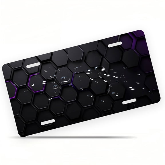 Hexagonal Tech Texture Funny Personalized License Plate Rust-proof Stainless Steel Metal License Plate Suitable For Men And Women 12.2" x 6.2"