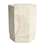 Hexagonal Travertine Stone Finish Italian Design MgO Side Accent Table