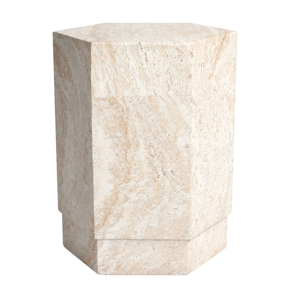Hexagonal Travertine Stone Finish Italian Design MgO Side Accent Table