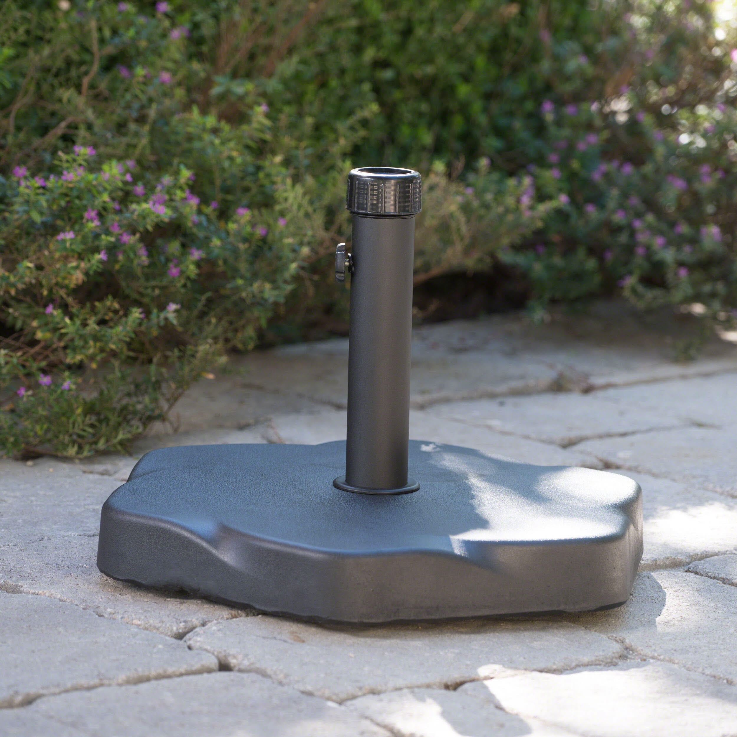 Hexagonal Umbrella Base - 66 lb Concrete & Iron Weighted Stand with 2 Adapters for 80-86" Patio Umbrellas, Black
